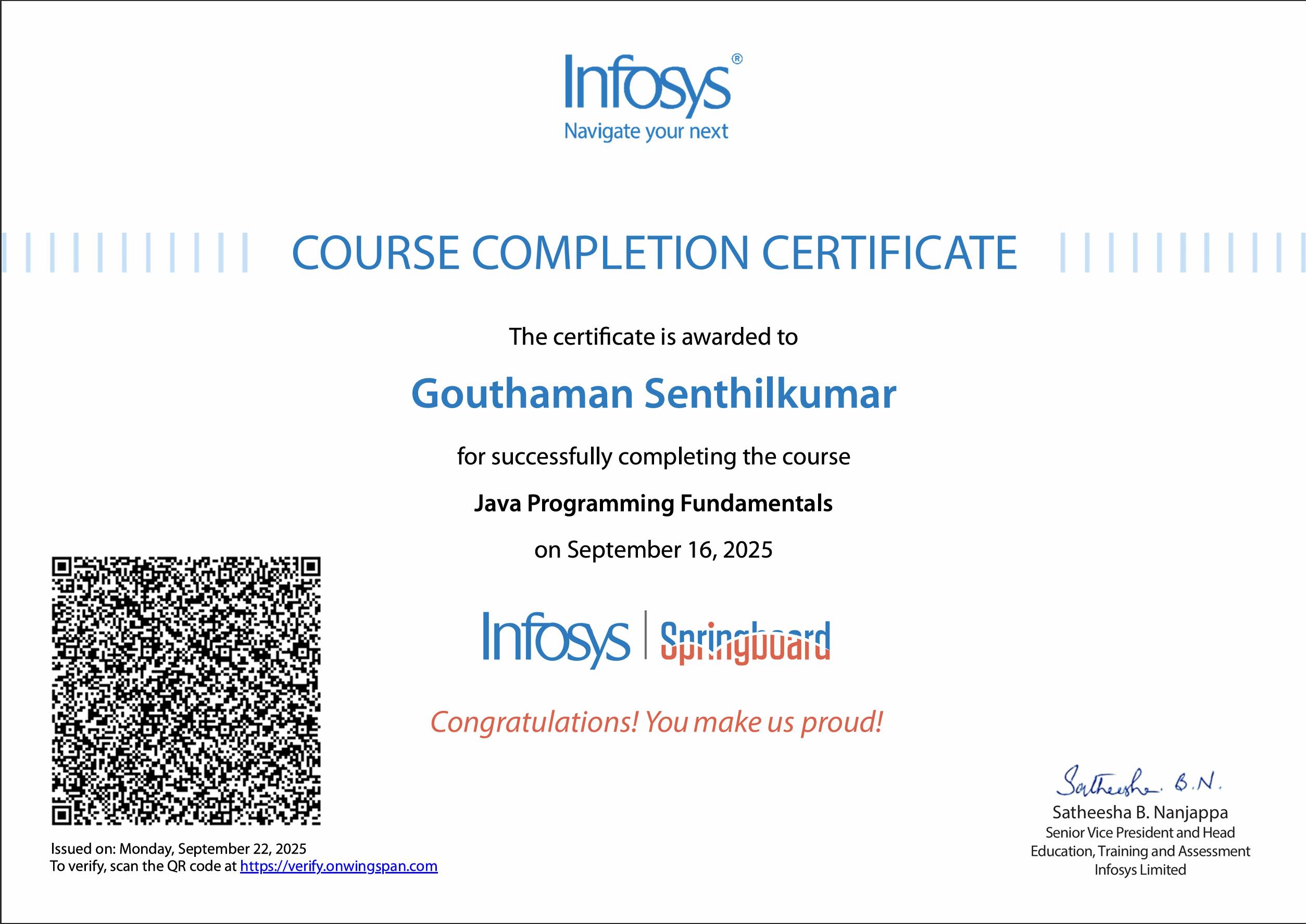 Infosys Java Programming Fundamentals