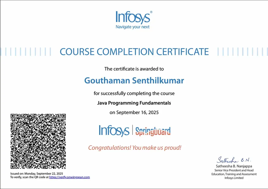Infosys Java Programming Fundamentals